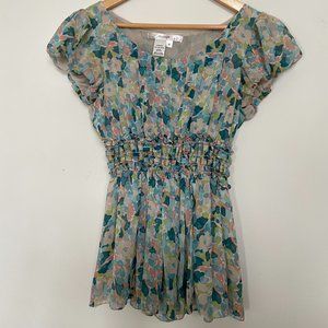 StudioM blue flowy ruffle work business blouse top